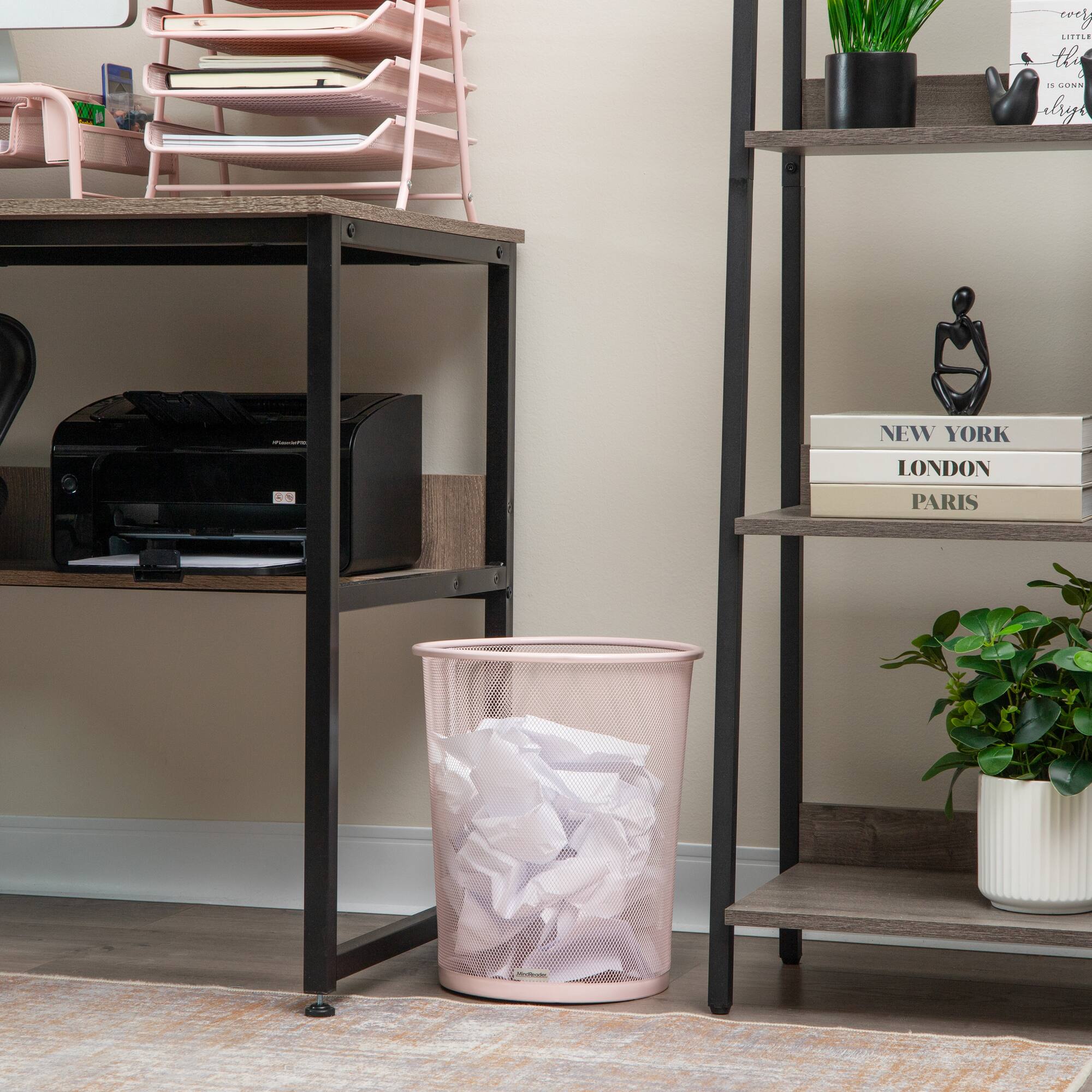 Mind Reader Garbage Round Metal Mesh Waste Basket Recycling Bin